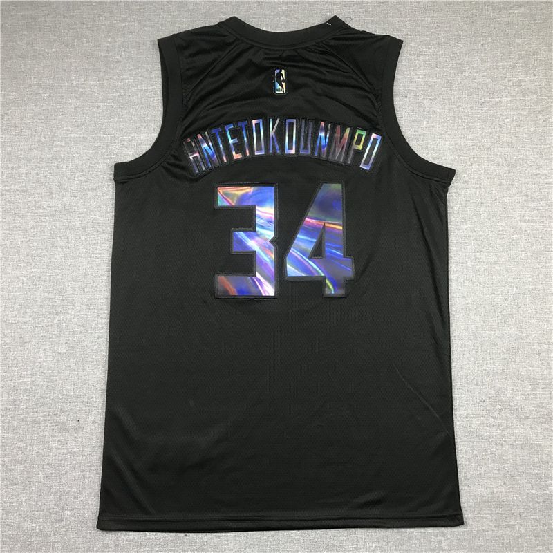 Men Milwaukee Bucks 34 Antetokounmpo Black Rainbow version 2021 Nike Game NBA Jersey